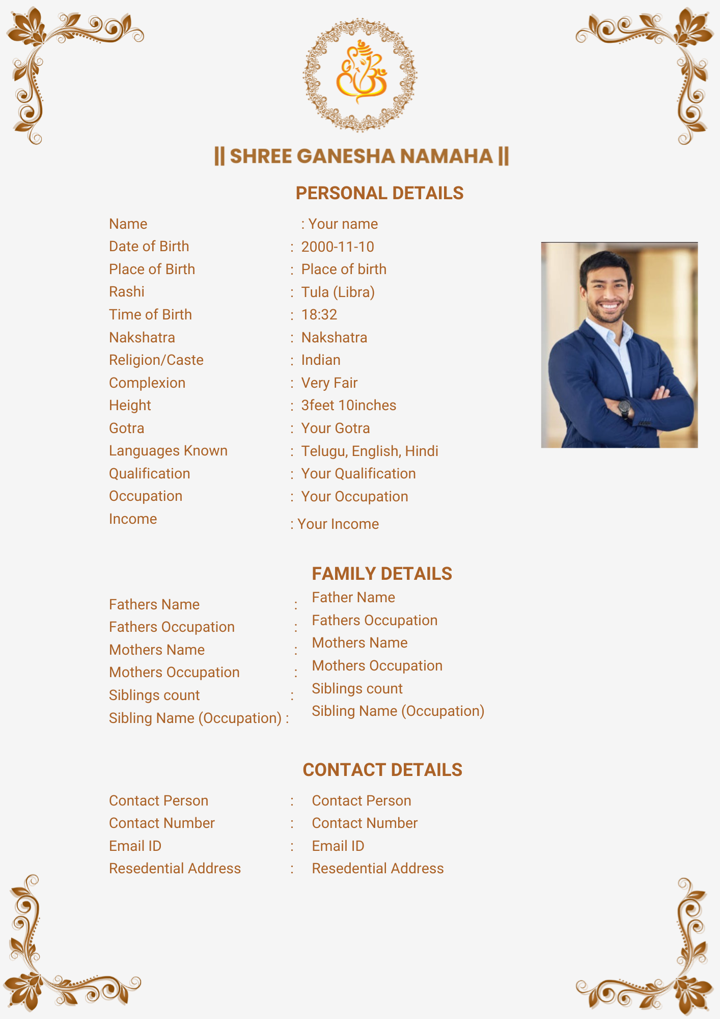 Chandan marriage biodata template, biodata for marriage design, A4 PDF