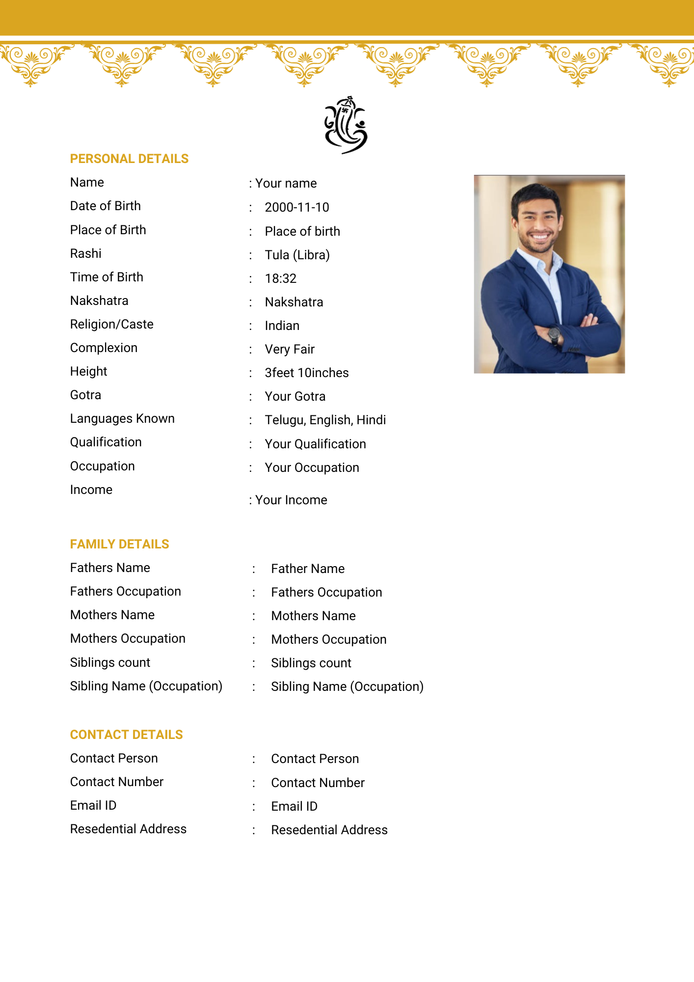 Bandhani marriage biodata template, biodata for marriage design, A4 PDF