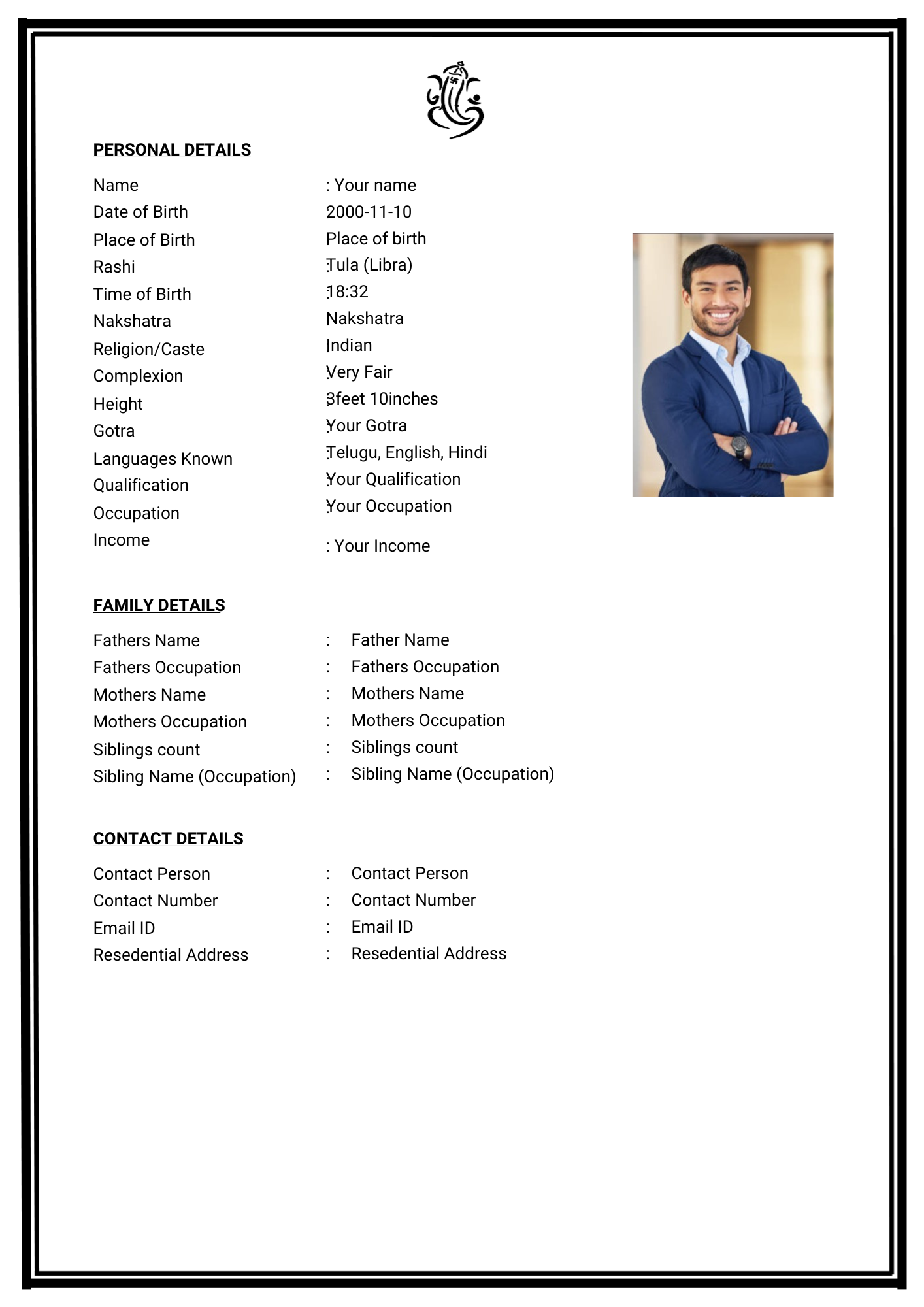 Slate marriage biodata template, biodata for marriage design, A4 PDF