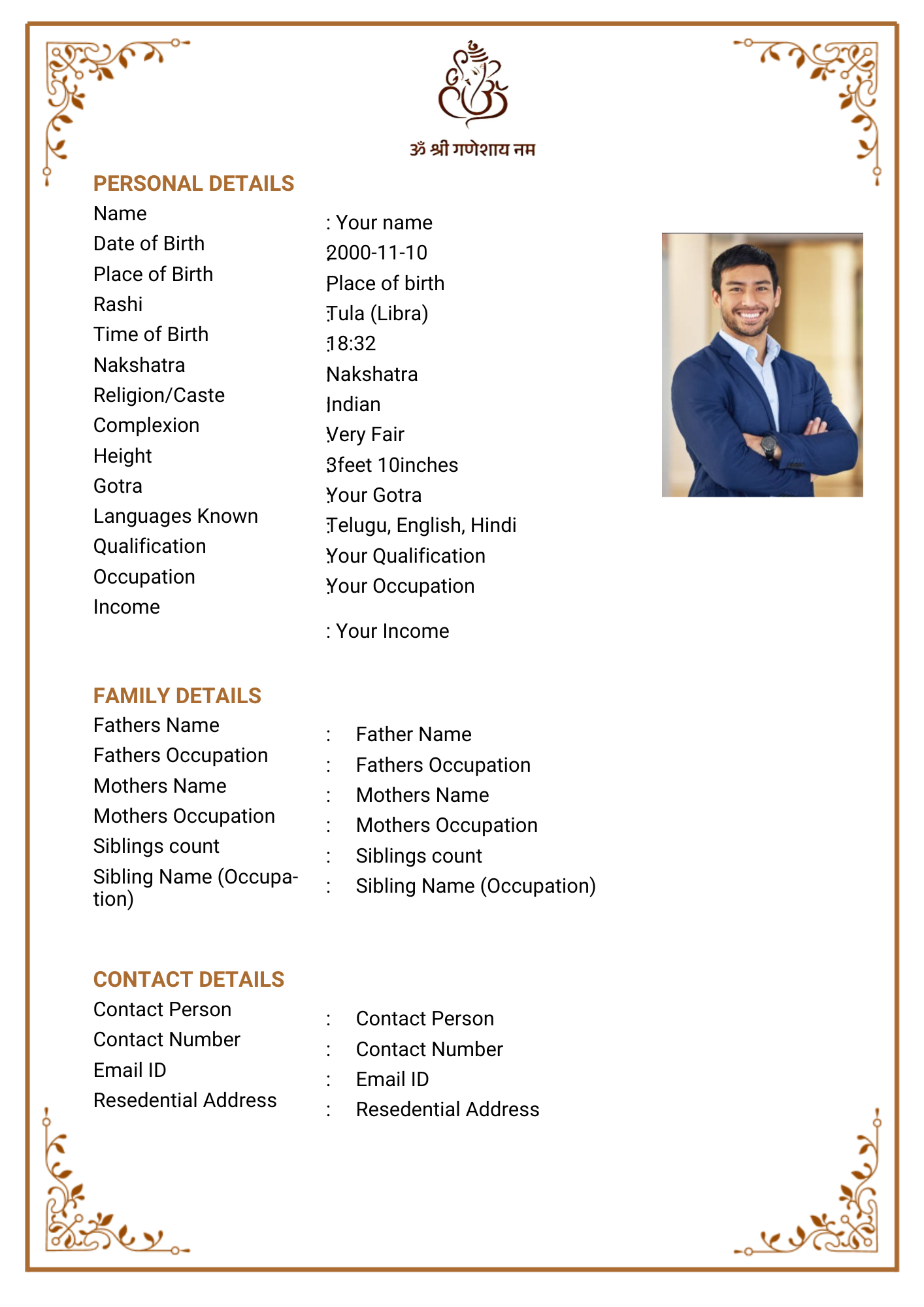 Kumkum marriage biodata template, biodata for marriage design, A4 PDF