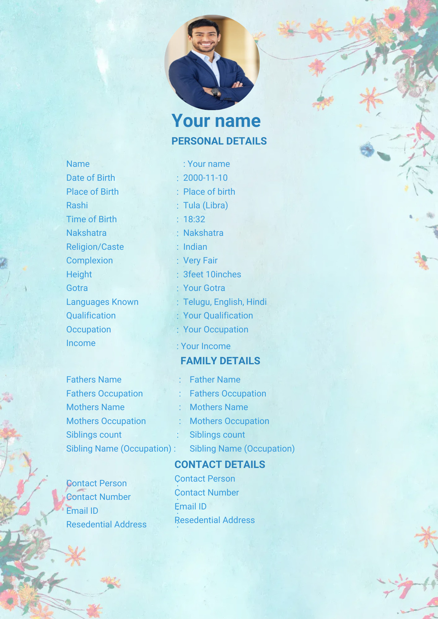 Gulaab marriage biodata template, biodata for marriage design, A4 PDF