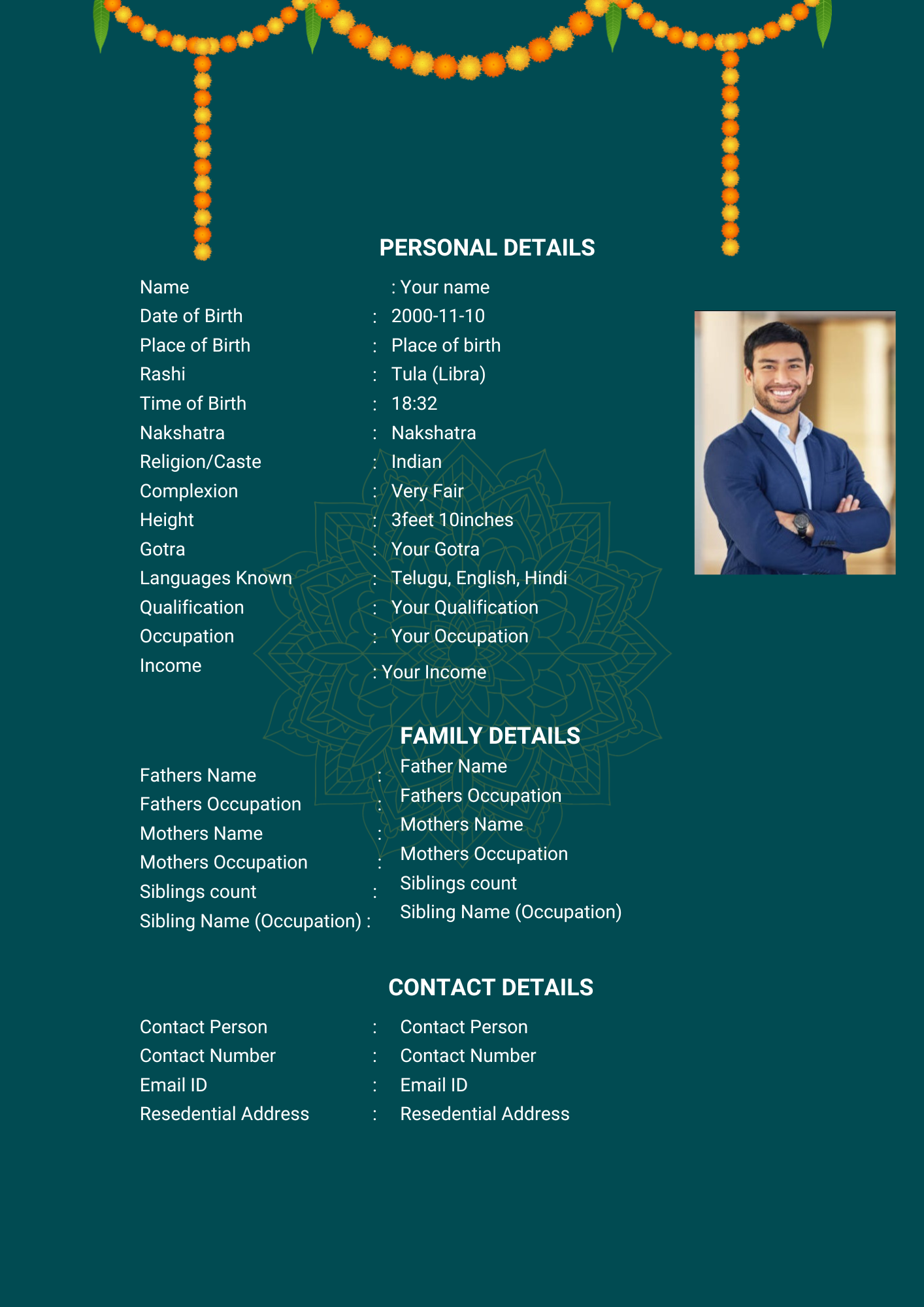 Mandap marriage biodata template, biodata for marriage design, A4 PDF