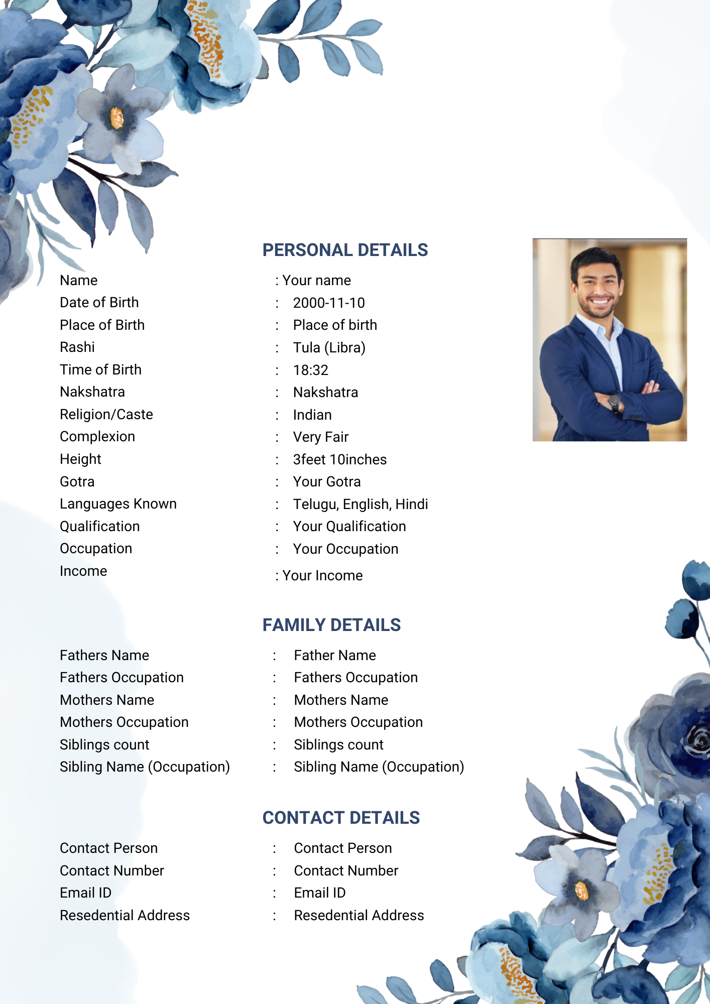 Aparajita marriage biodata template, biodata for marriage design, A4 PDF