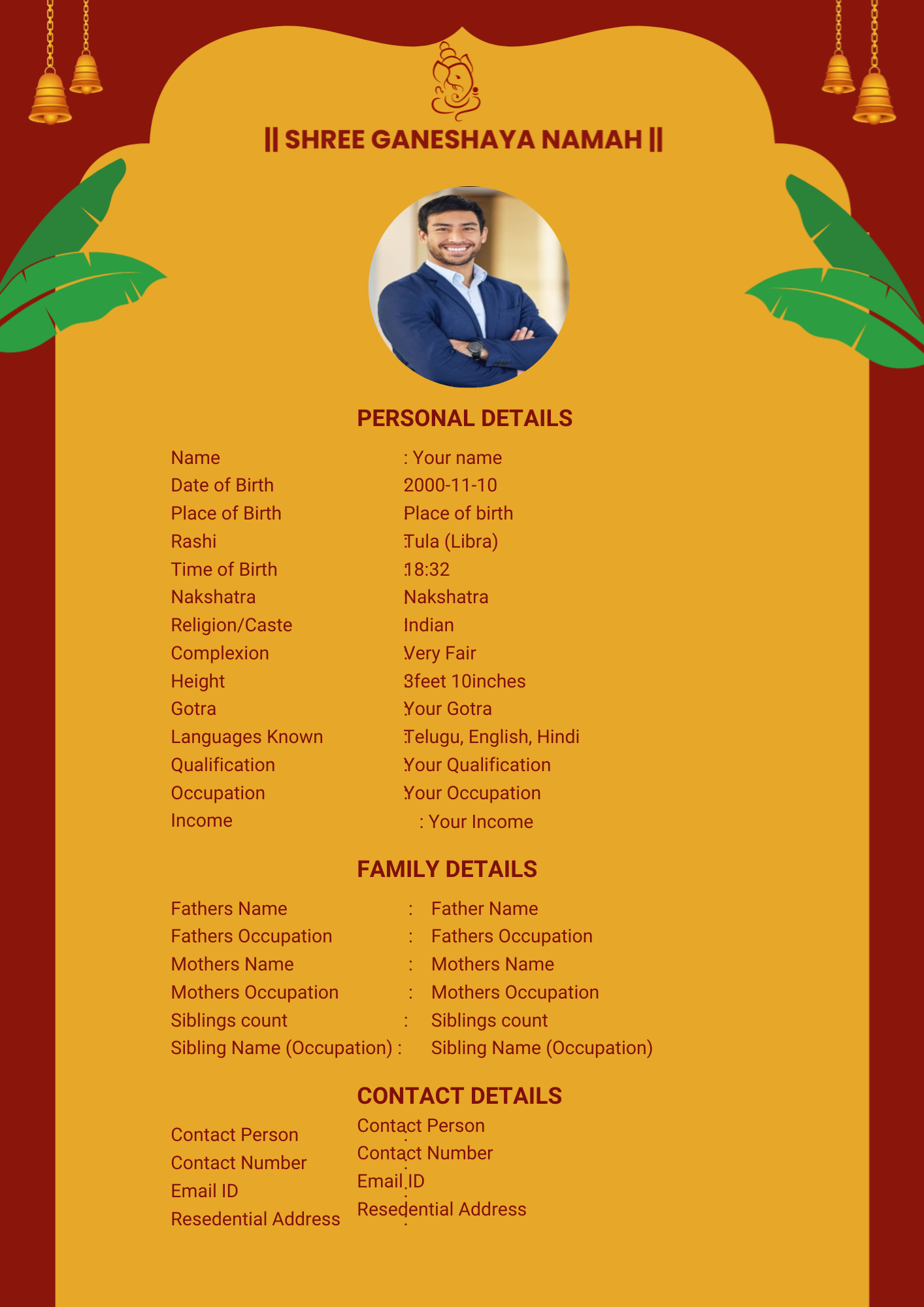 Sindoor marriage biodata template, biodata for marriage design, A4 PDF