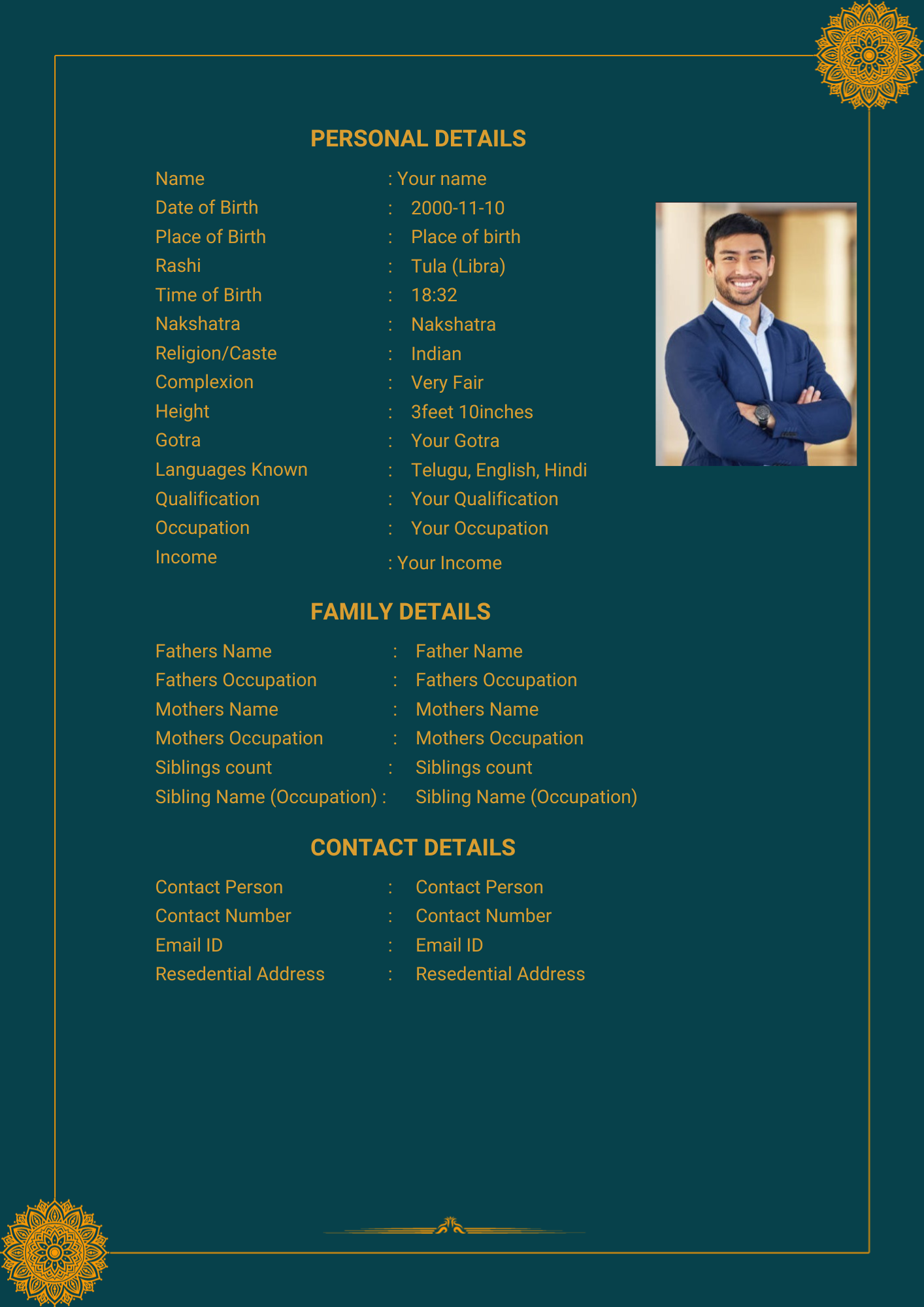 Mayur marriage biodata template, biodata for marriage design, A4 PDF